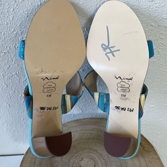 Nina Blue Leather Block Heels Size 8M EUC - Picture 5 of 5